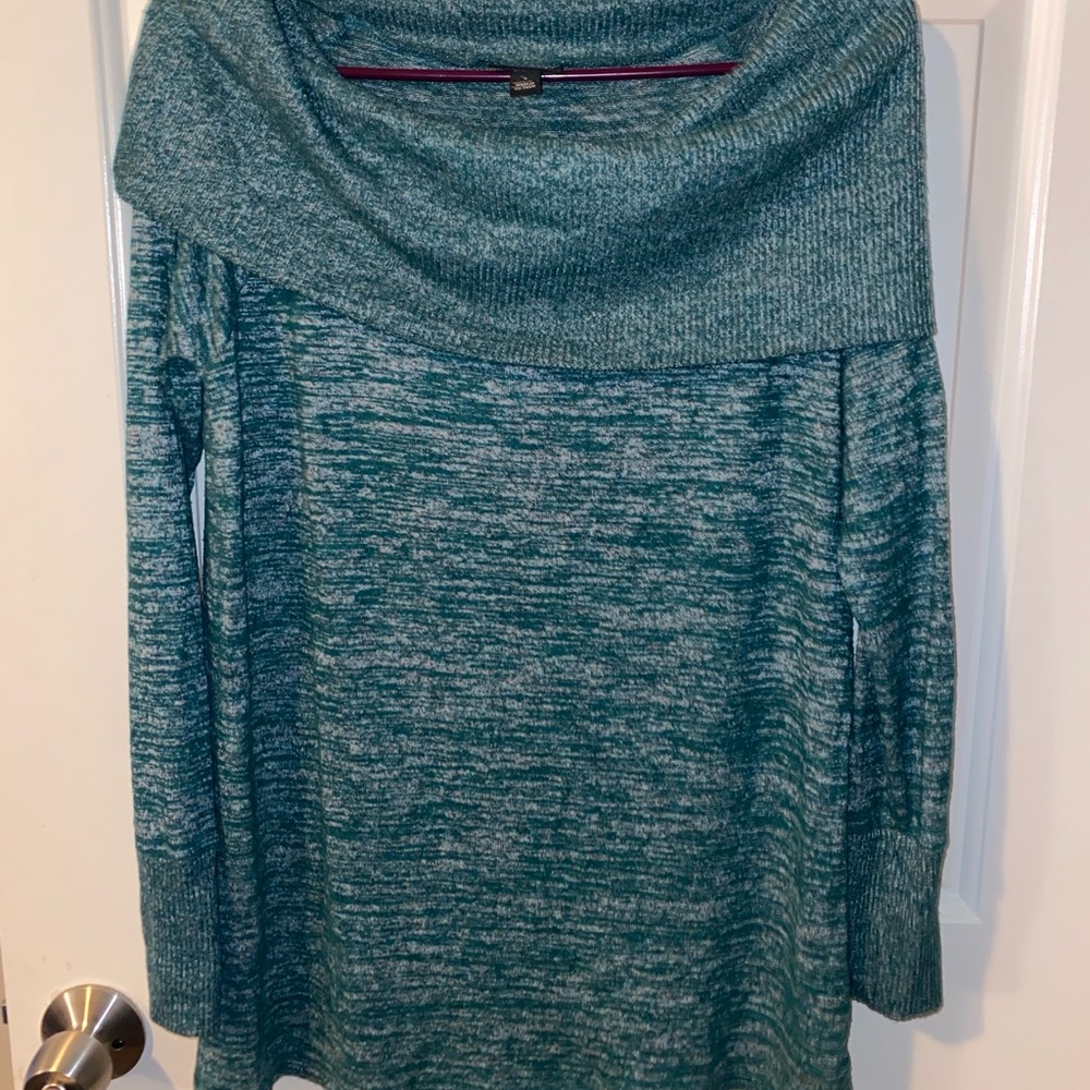 Green off the shoulder sweater